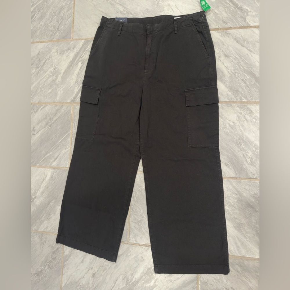 NWT Gap Womens Straight Wide leg Mid Rise Dark Gray Loose Khaki Cargo Pants Sz16